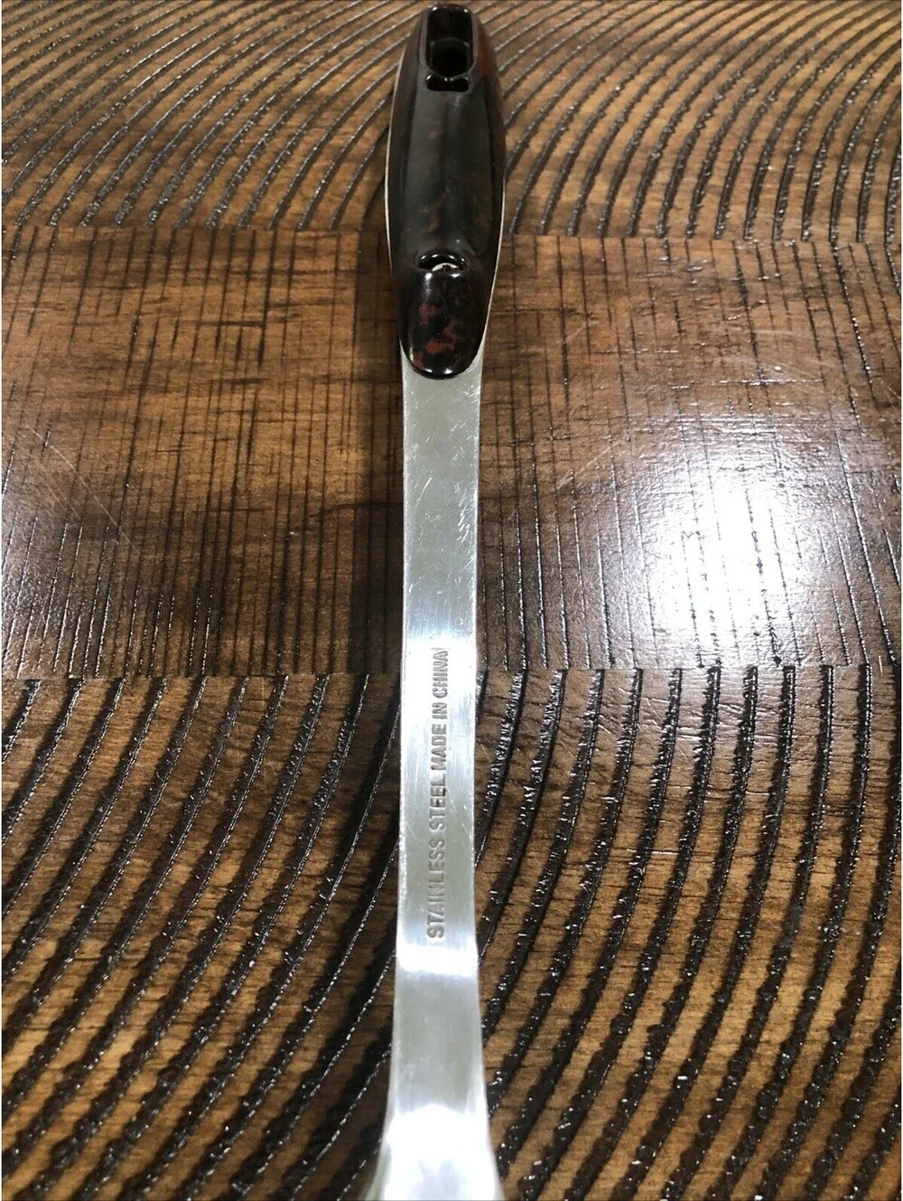 Vtg 14” Stainless Steel Slotted Serving Spoon Faux Tortoiseshell/ Marbled Handle